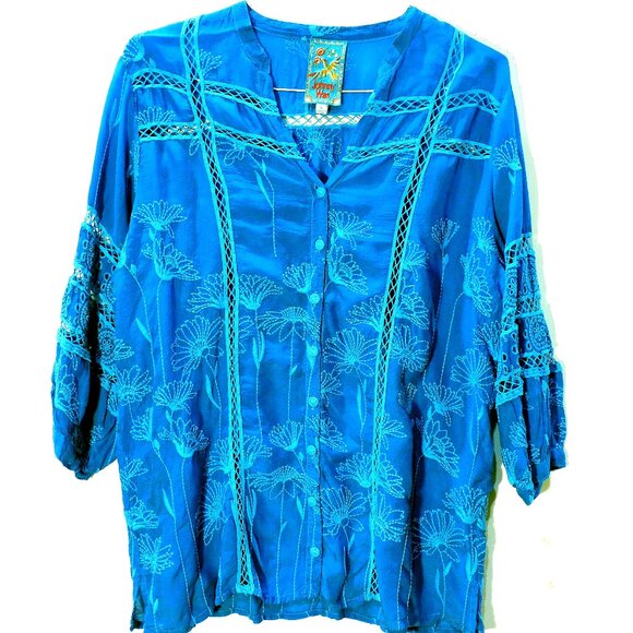 Johnny Was XL Electric Blue Embroidered Top NWOT - Picture 1 of 7